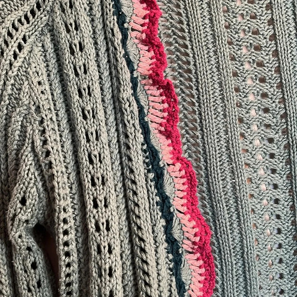 Vintage boho crochet cardigan Women's M teal blue linen blend - Picture 4 of 9